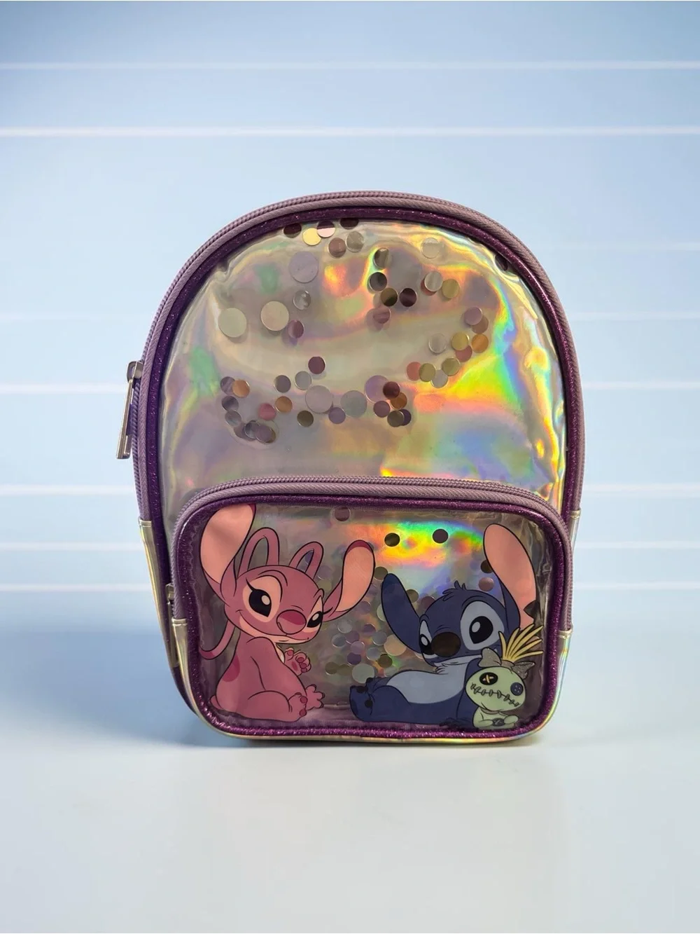 Claire's Purple Holographic Disney Stitch Kids Mini Backpack NWT